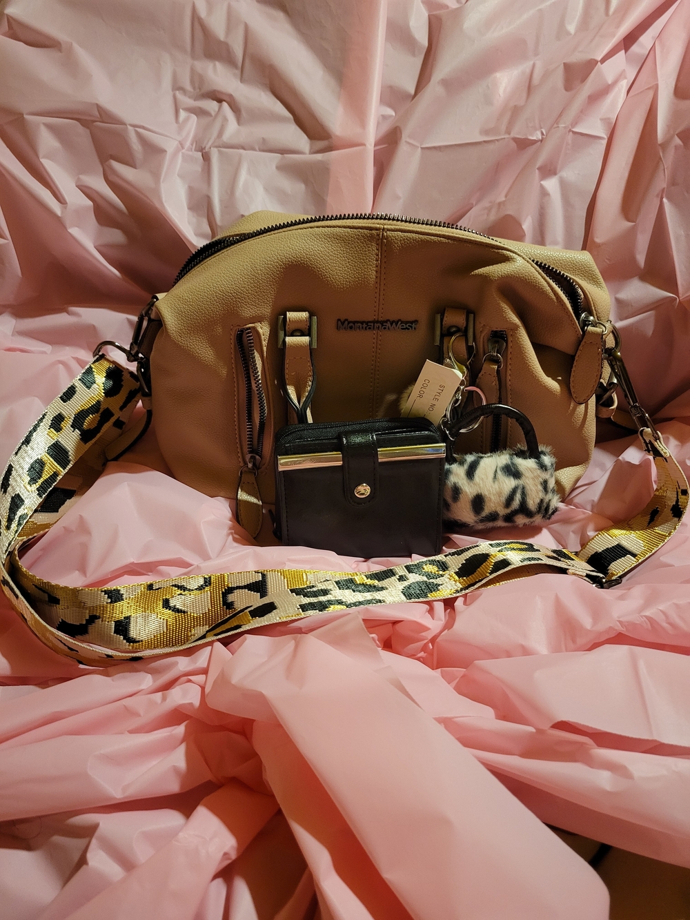 Montana West Pink Crossbody Shoulder Bag with Leopard Strap